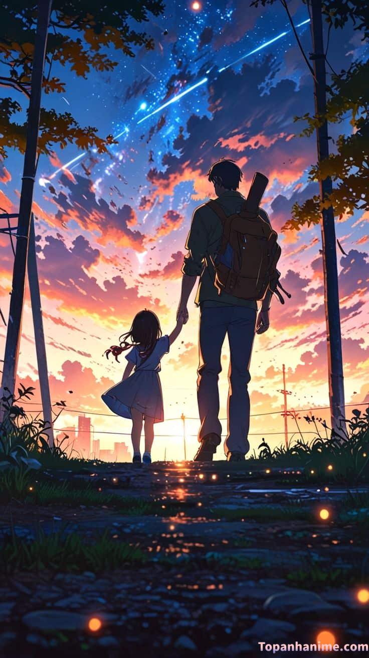 Cha con dạo bước chiều