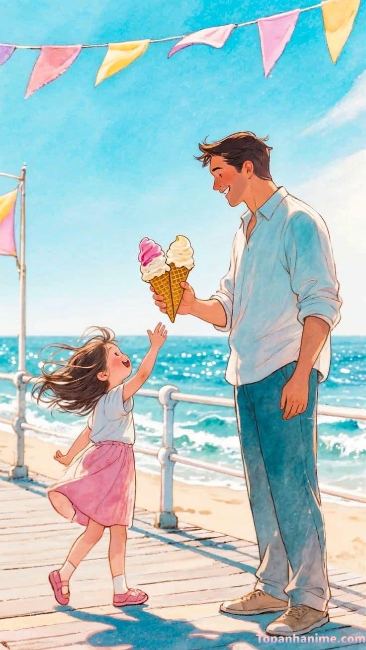 Cha dắt con đi học