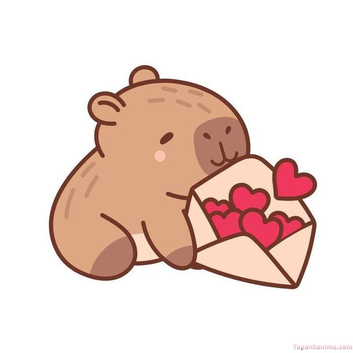 hình capybara chibi lá thư