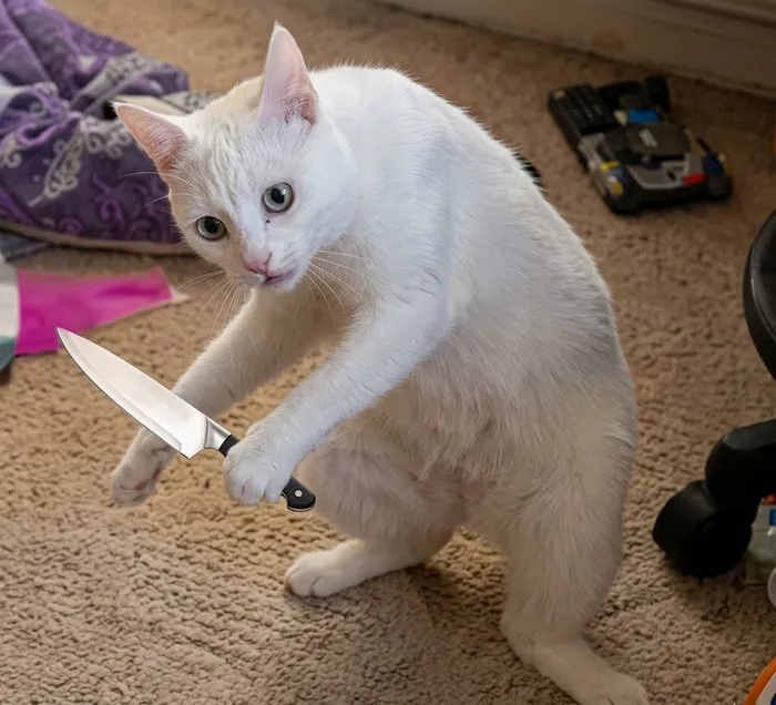 Mê mẩn loạt meme mèo cầm dao 'chất hơn nước cất'!